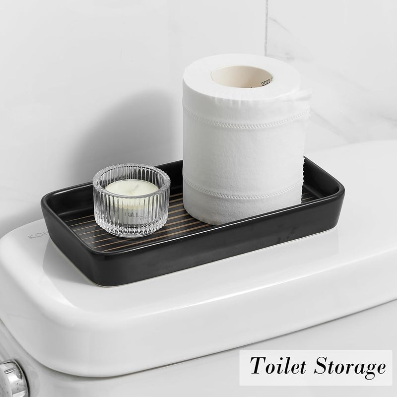 Pottify Bathroom Vanity Tray for Countertop,2PC Rectangle Striped Tray,Decorative Bathroom Organizer for Scrubber, Lotion Bottles, Perfume, Jewelry, Candle, Key Trinket Ring(Small,Black) - Image 3